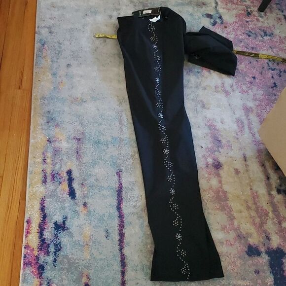 Karen Kane Black Stretchy Kick Flare Pants with Turquoise Studs Size 12 - Picture 11 of 12